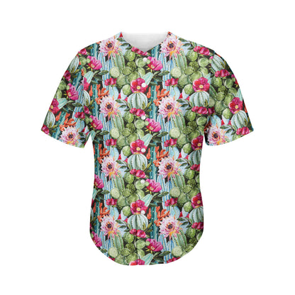 Vintage Cactus And Flower Print Men's Baseball Jersey