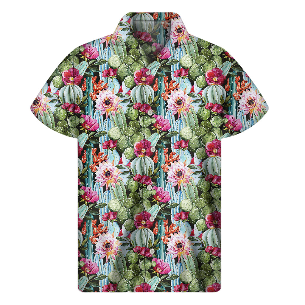 Vintage Cactus And Flower Print Men's Short Sleeve Shirt
