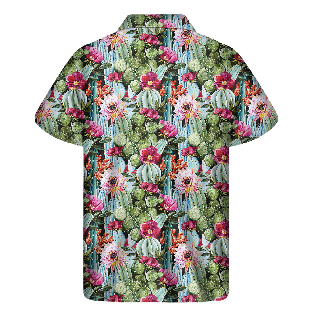 Vintage Cactus And Flower Print Men's Short Sleeve Shirt