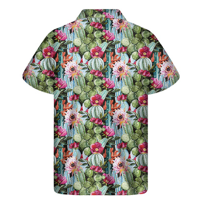 Vintage Cactus And Flower Print Men's Short Sleeve Shirt