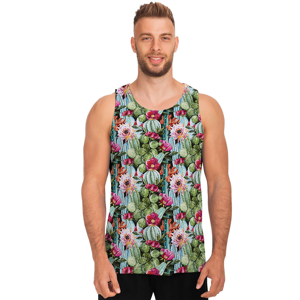 Vintage Cactus And Flower Print Men's Tank Top