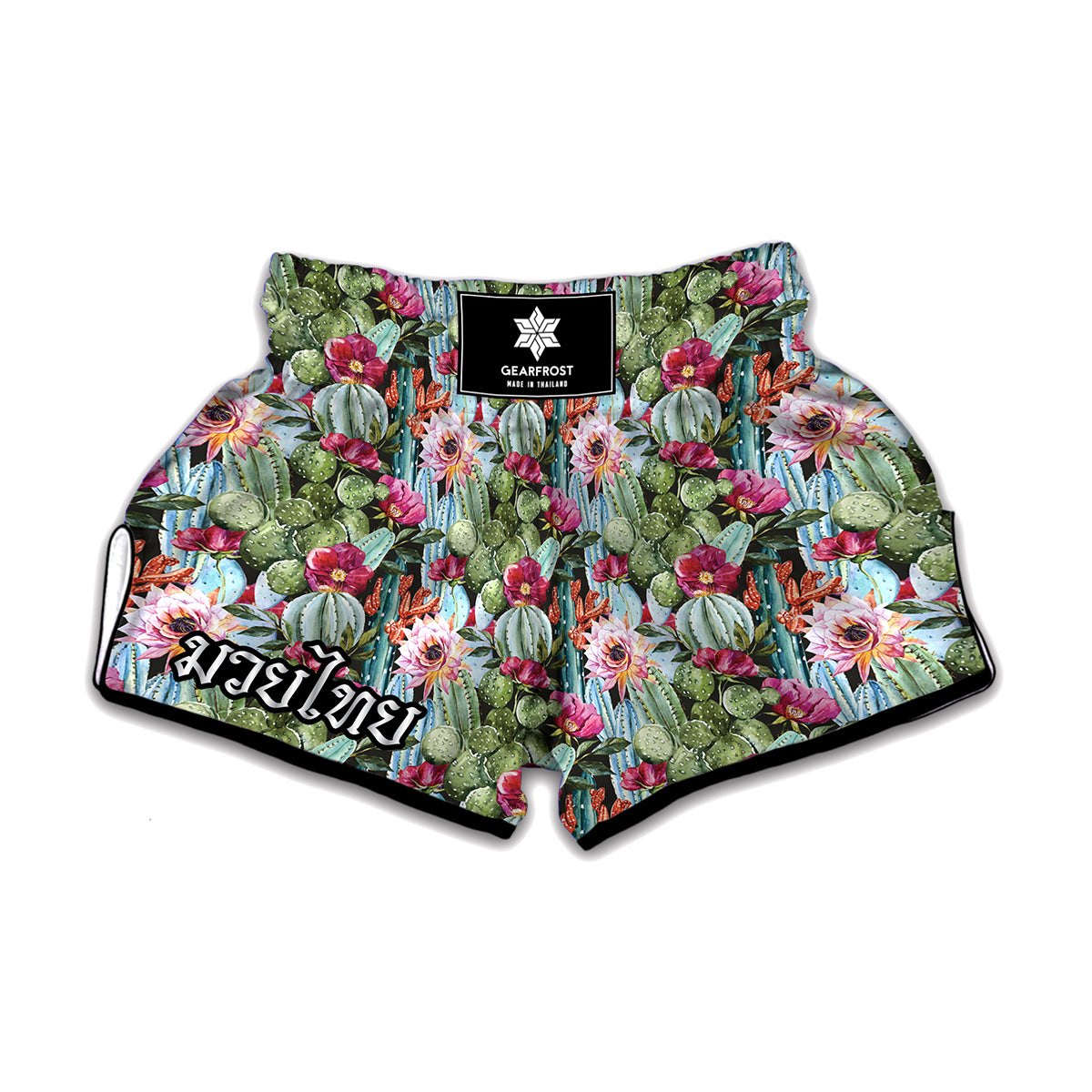 Vintage Cactus And Flower Print Muay Thai Boxing Shorts
