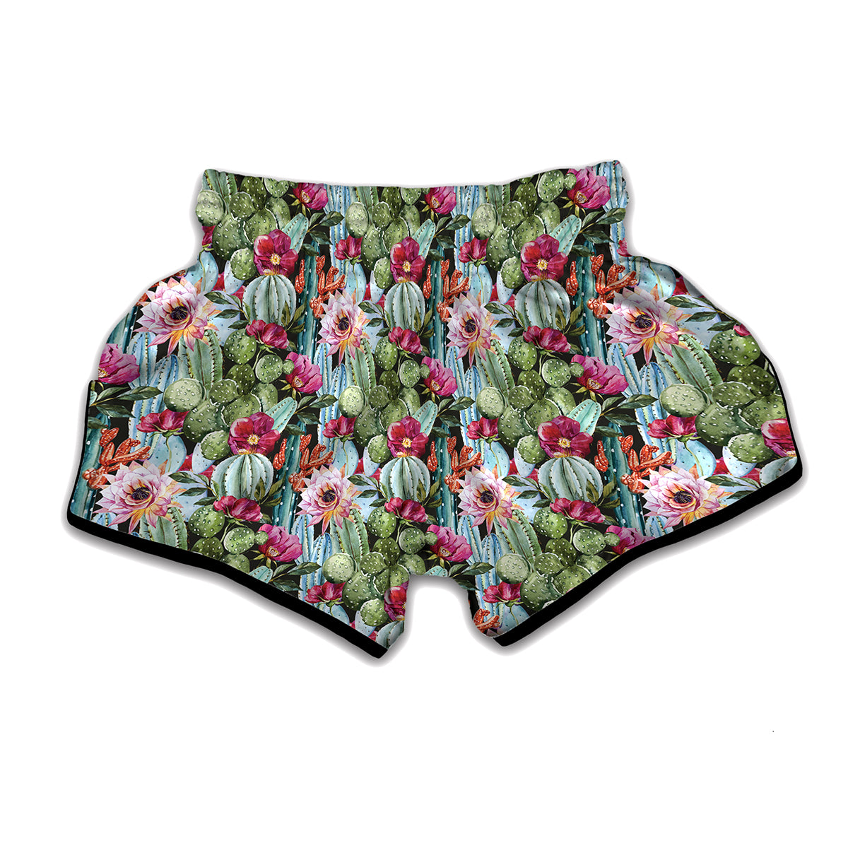 Vintage Cactus And Flower Print Muay Thai Boxing Shorts