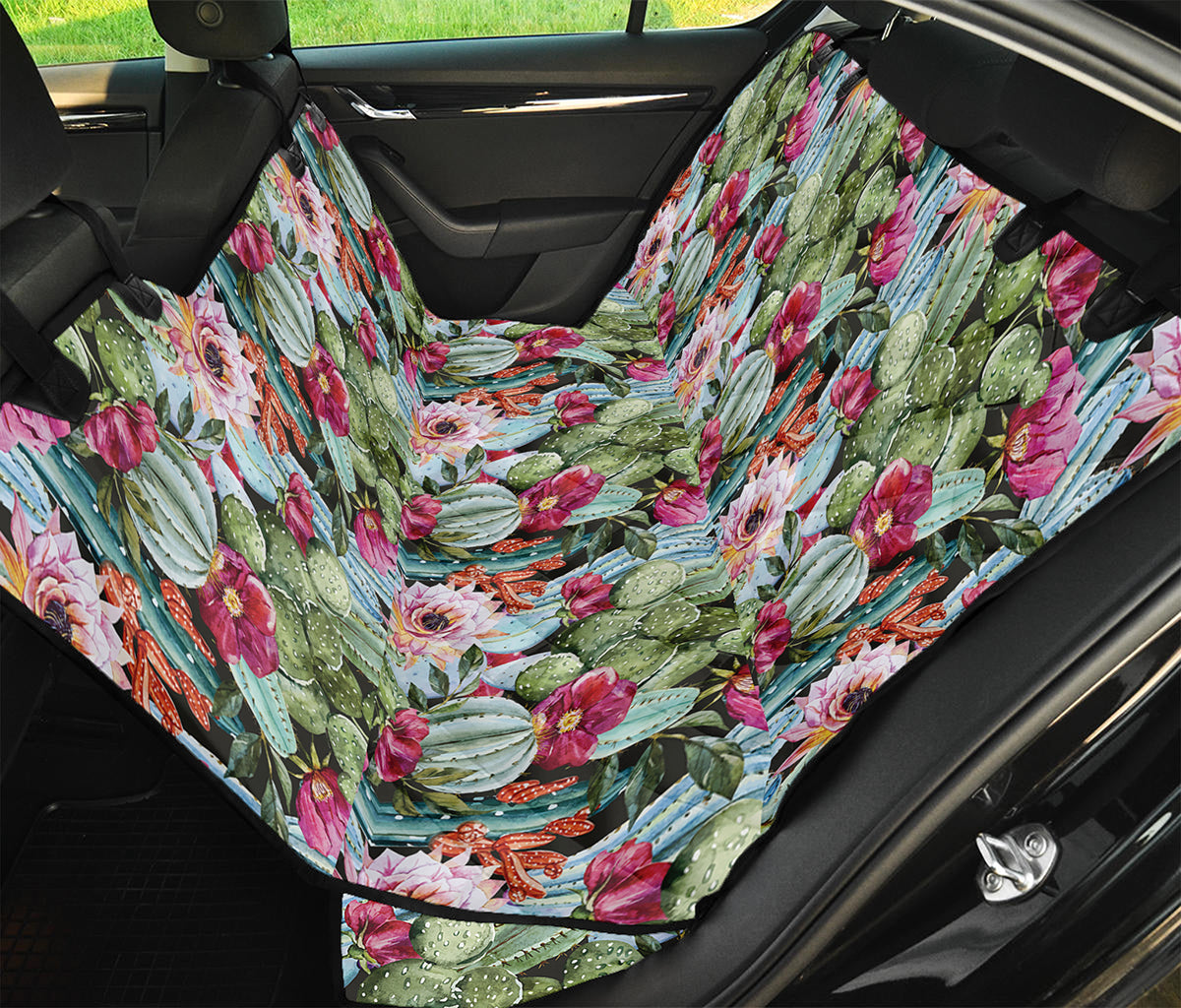 Vintage Cactus And Flower Print Pet Car Back Seat Cover