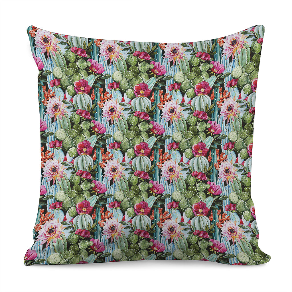 Vintage Cactus And Flower Print Pillow Cover