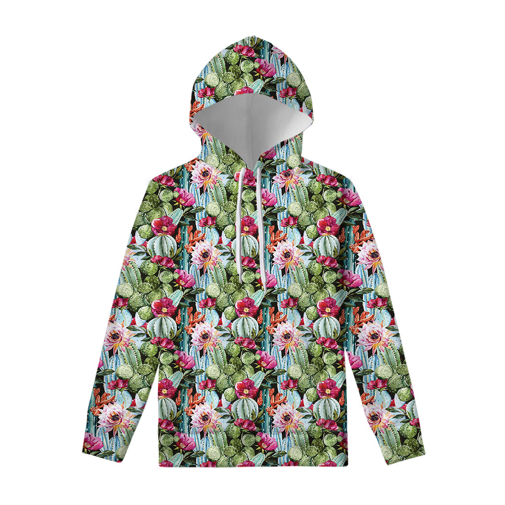Vintage Cactus And Flower Print Pullover Hoodie