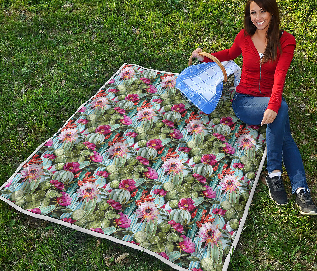 Vintage Cactus And Flower Print Quilt