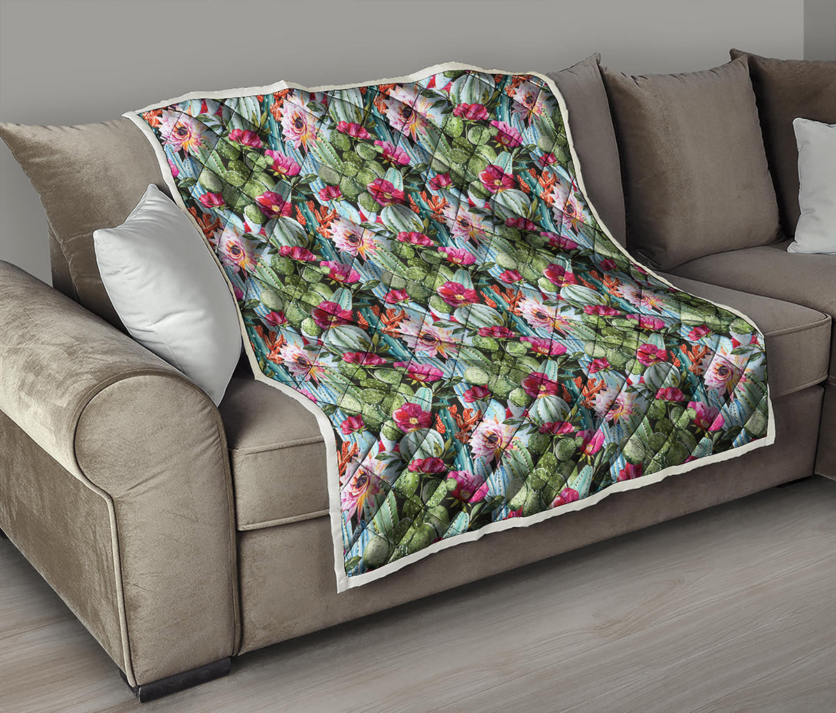 Vintage Cactus And Flower Print Quilt