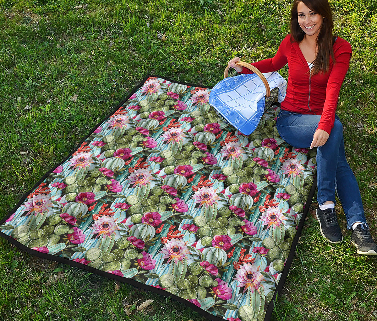 Vintage Cactus And Flower Print Quilt