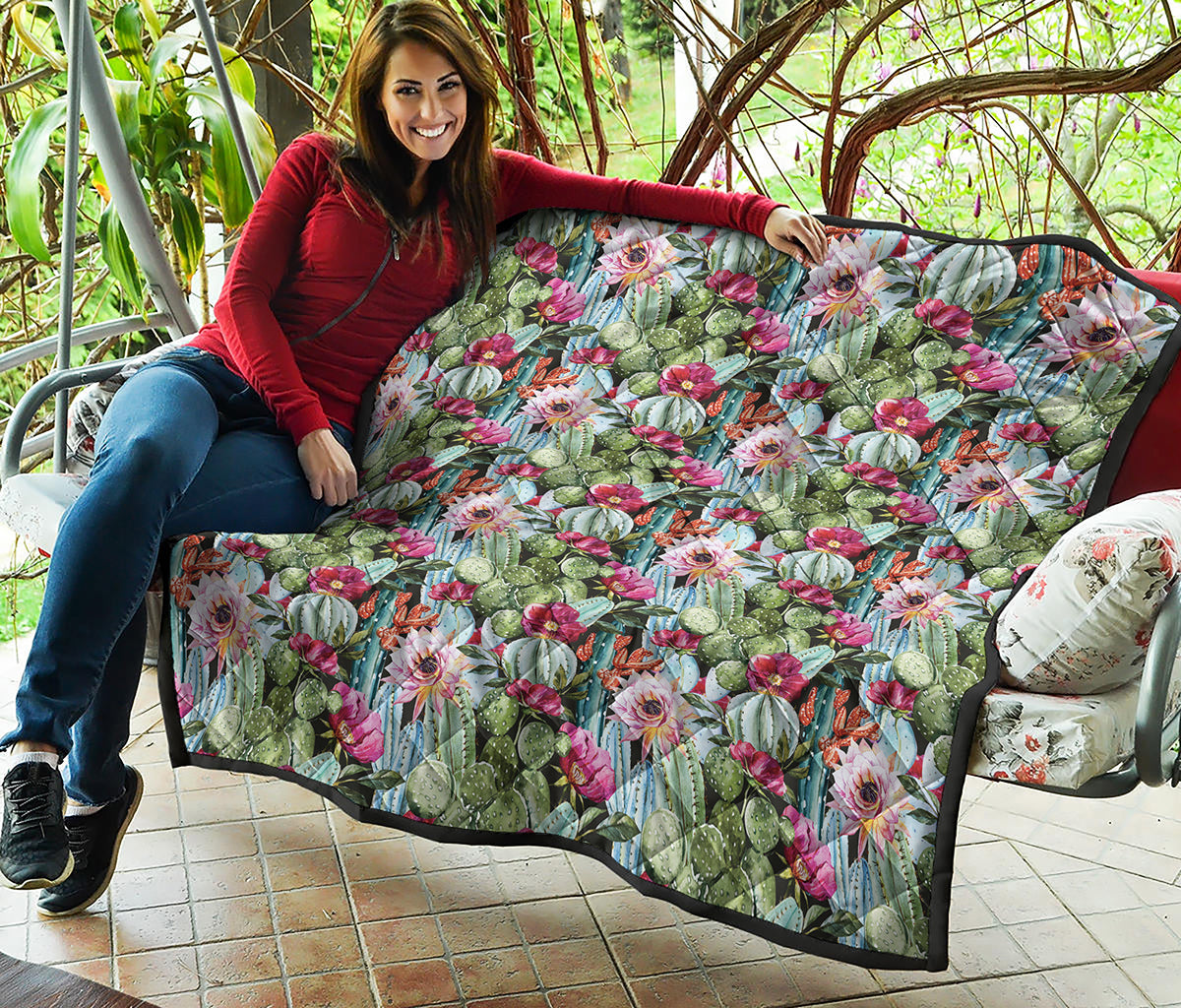 Vintage Cactus And Flower Print Quilt