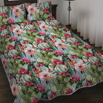 Vintage Cactus And Flower Print Quilt Bed Set
