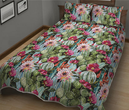 Vintage Cactus And Flower Print Quilt Bed Set