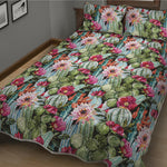 Vintage Cactus And Flower Print Quilt Bed Set