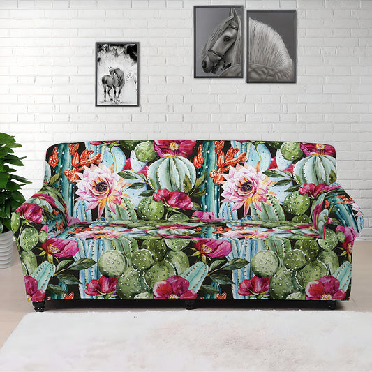 Vintage Cactus And Flower Print Sofa Cover