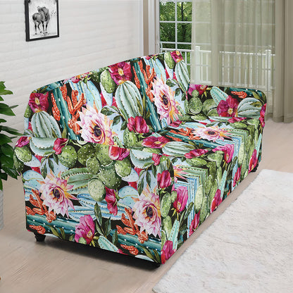 Vintage Cactus And Flower Print Sofa Cover