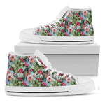 Vintage Cactus And Flower Print White High Top Shoes