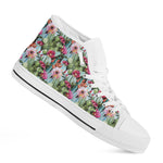 Vintage Cactus And Flower Print White High Top Shoes