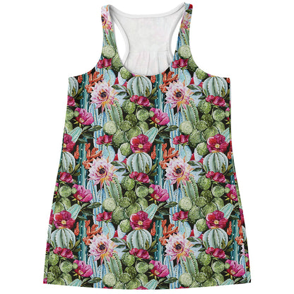 Vintage Cactus And Flower Print Women's Racerback Tank Top