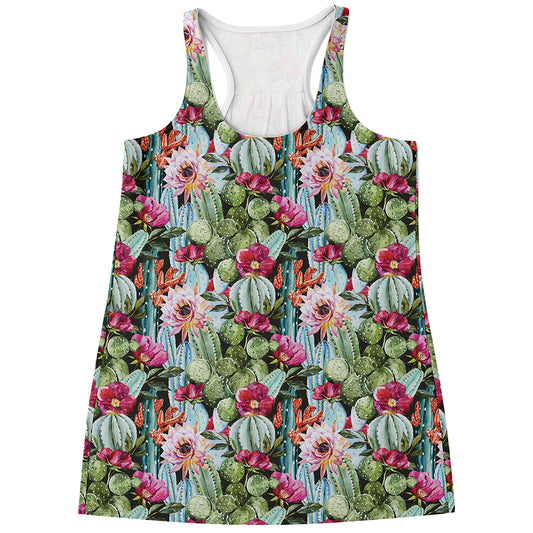 Vintage Cactus And Flower Print Women's Racerback Tank Top