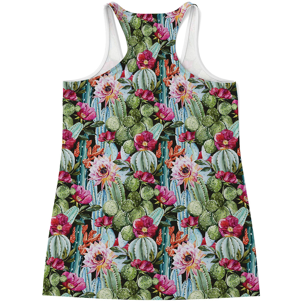 Vintage Cactus And Flower Print Women's Racerback Tank Top