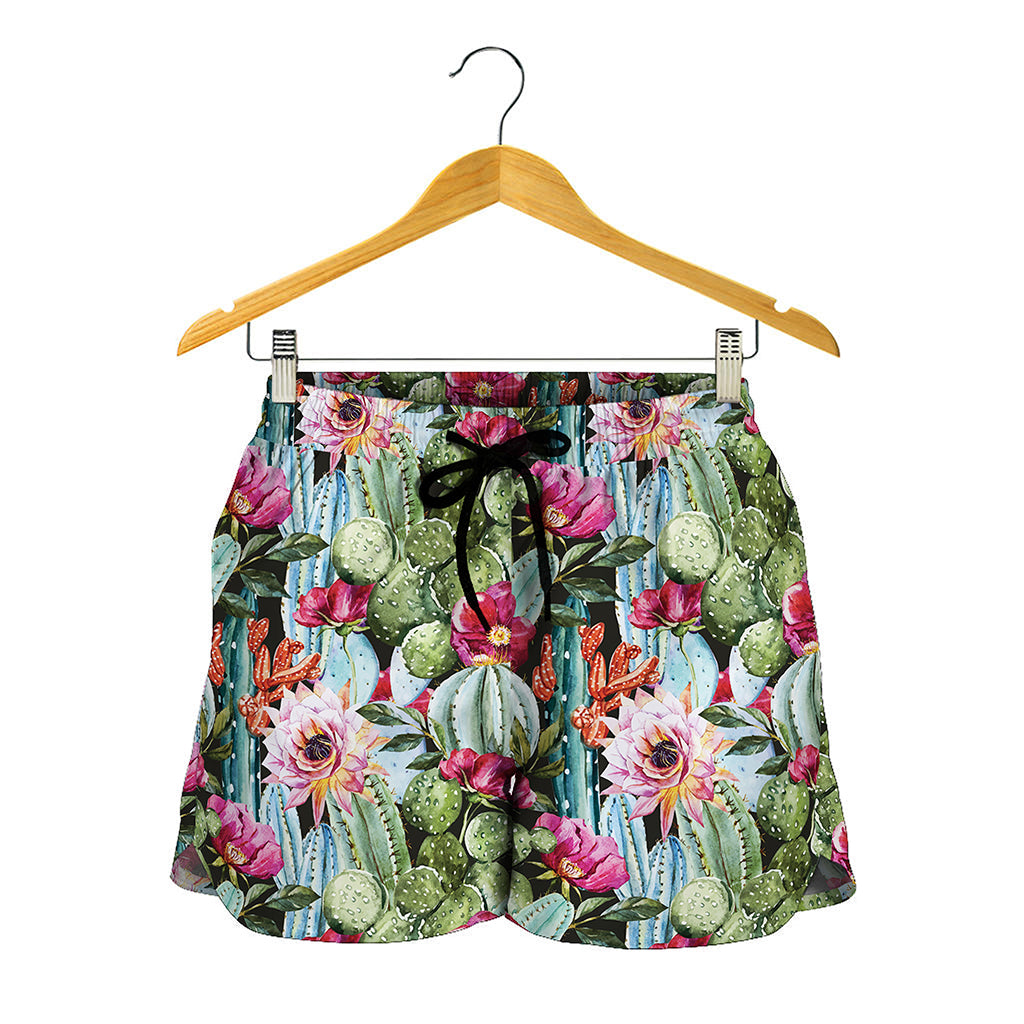 Vintage Cactus And Flower Print Women's Shorts