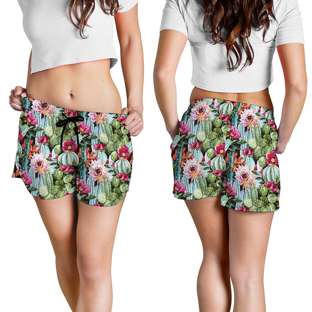 Vintage Cactus And Flower Print Women's Shorts