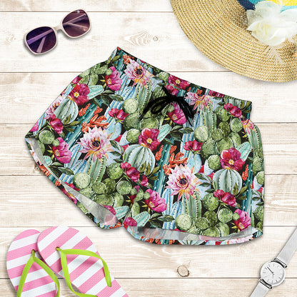 Vintage Cactus And Flower Print Women's Shorts