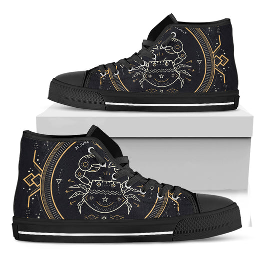 Vintage Cancer Zodiac Sign Print Black High Top Shoes