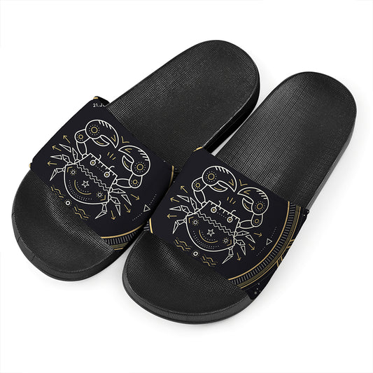 Vintage Cancer Zodiac Sign Print Black Slide Sandals