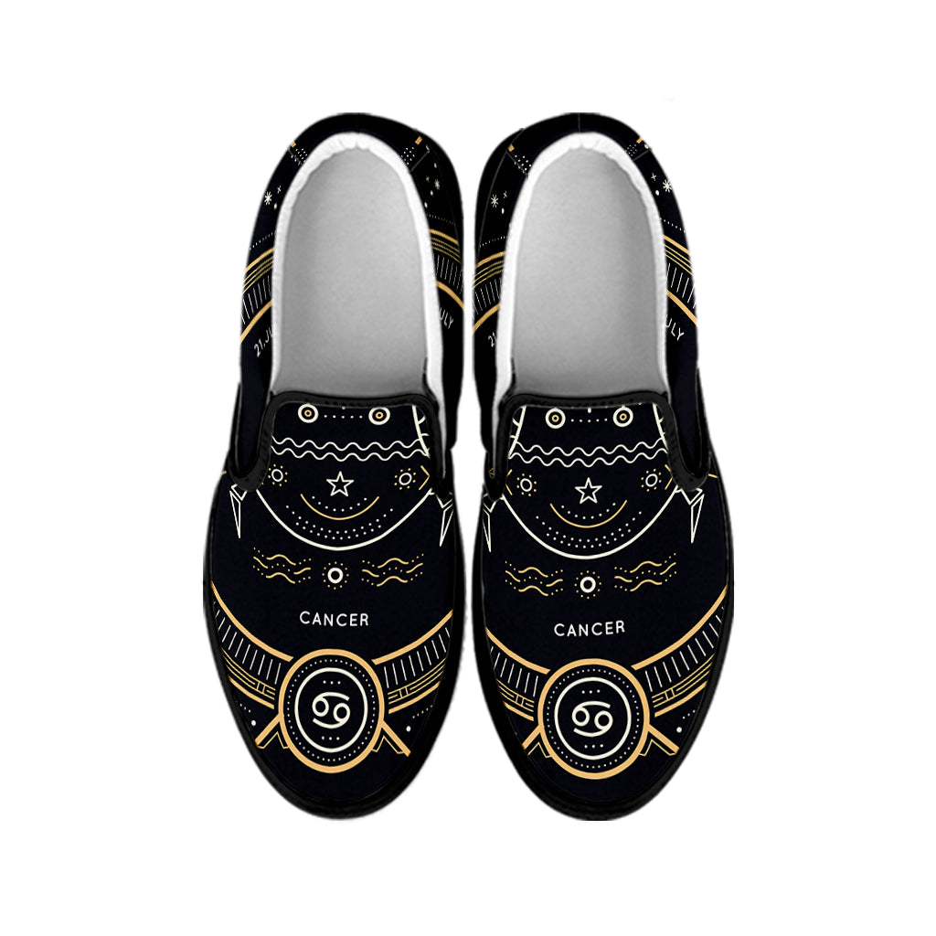 Vintage Cancer Zodiac Sign Print Black Slip On Shoes