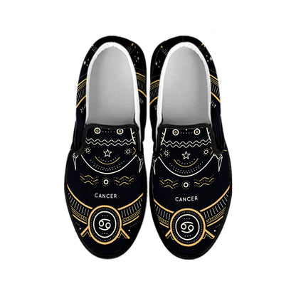 Vintage Cancer Zodiac Sign Print Black Slip On Shoes