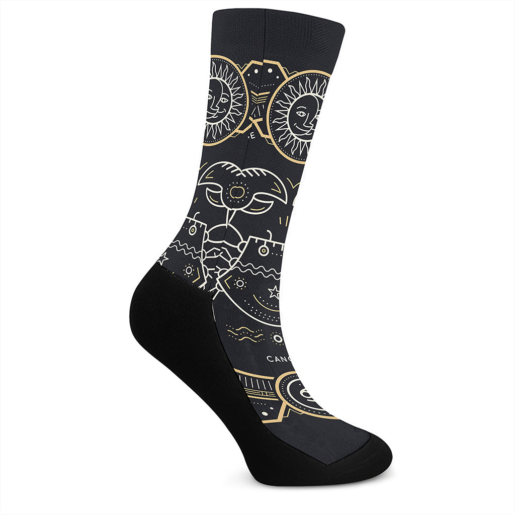 Vintage Cancer Zodiac Sign Print Crew Socks