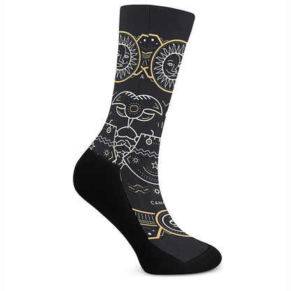 Vintage Cancer Zodiac Sign Print Crew Socks