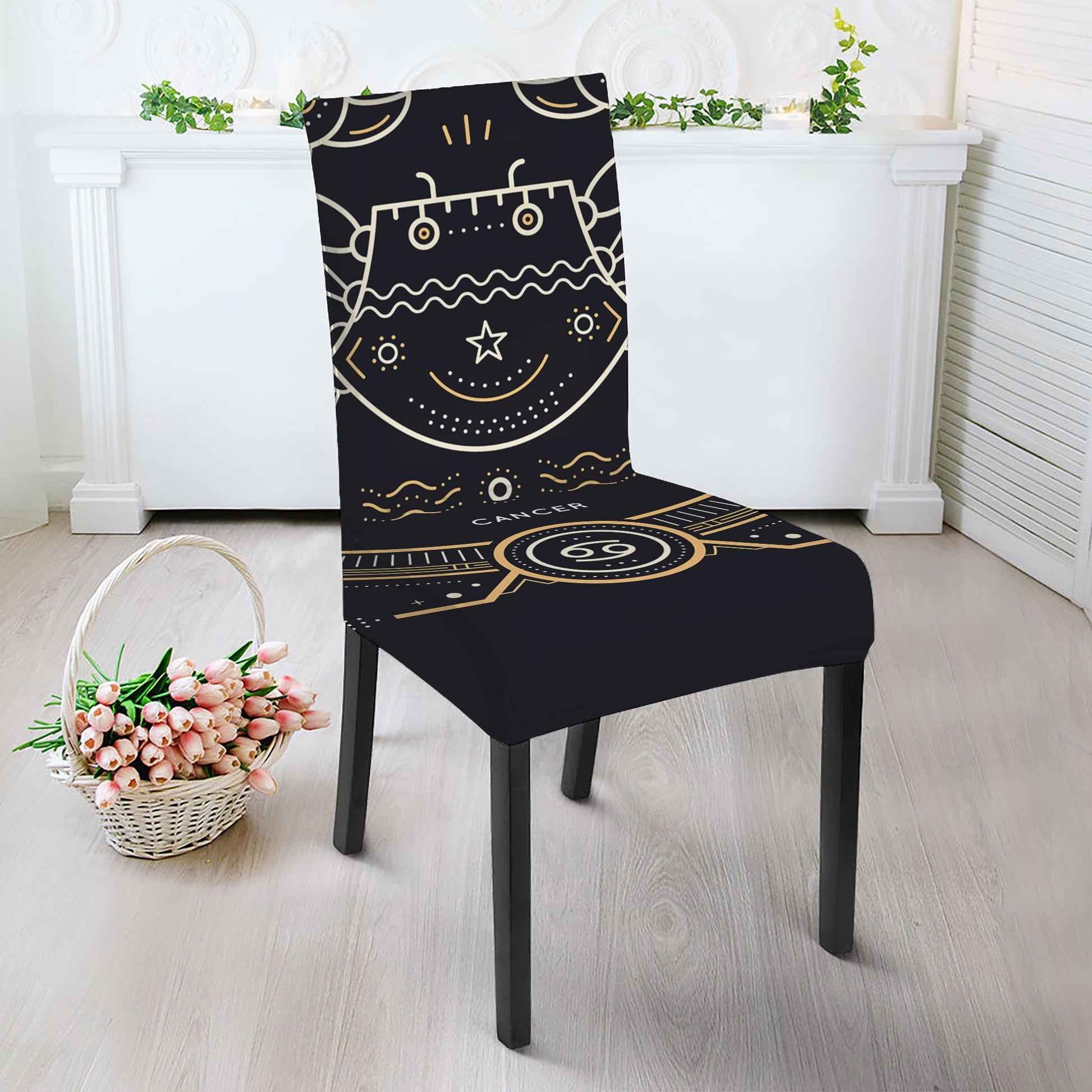 Vintage Cancer Zodiac Sign Print Dining Chair Slipcover