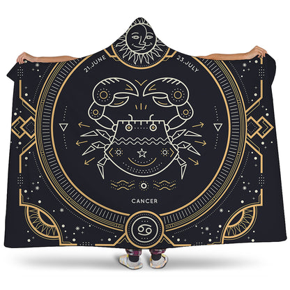 Vintage Cancer Zodiac Sign Print Hooded Blanket