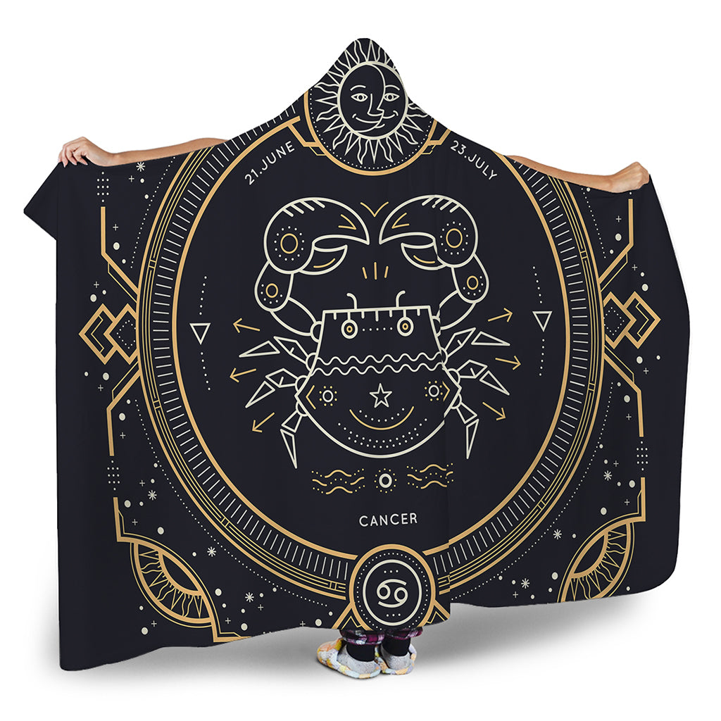 Vintage Cancer Zodiac Sign Print Hooded Blanket