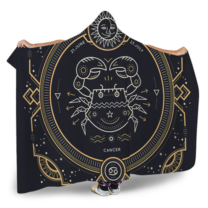 Vintage Cancer Zodiac Sign Print Hooded Blanket
