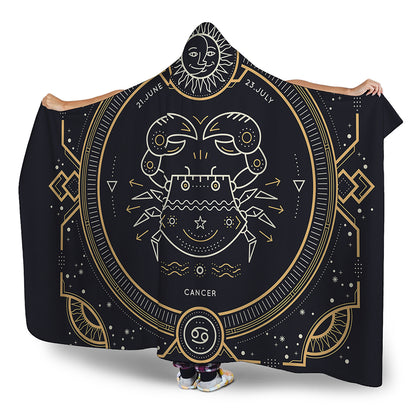 Vintage Cancer Zodiac Sign Print Hooded Blanket