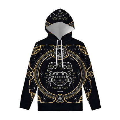 Vintage Cancer Zodiac Sign Print Pullover Hoodie