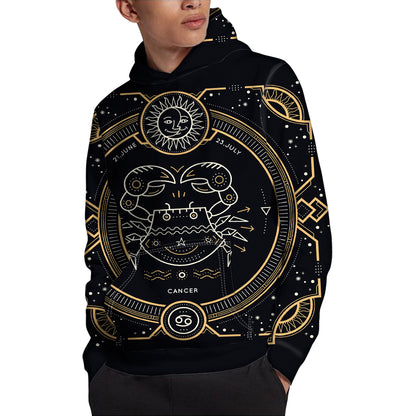 Vintage Cancer Zodiac Sign Print Pullover Hoodie
