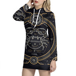 Vintage Cancer Zodiac Sign Print Pullover Hoodie Dress