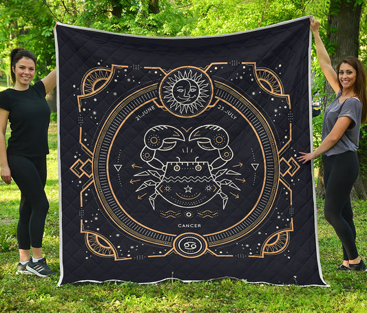 Vintage Cancer Zodiac Sign Print Quilt