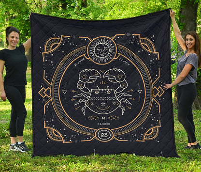 Vintage Cancer Zodiac Sign Print Quilt
