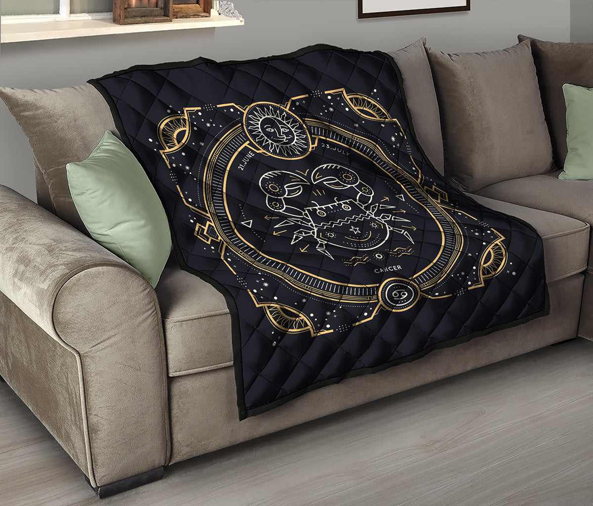 Vintage Cancer Zodiac Sign Print Quilt