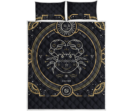Vintage Cancer Zodiac Sign Print Quilt Bed Set