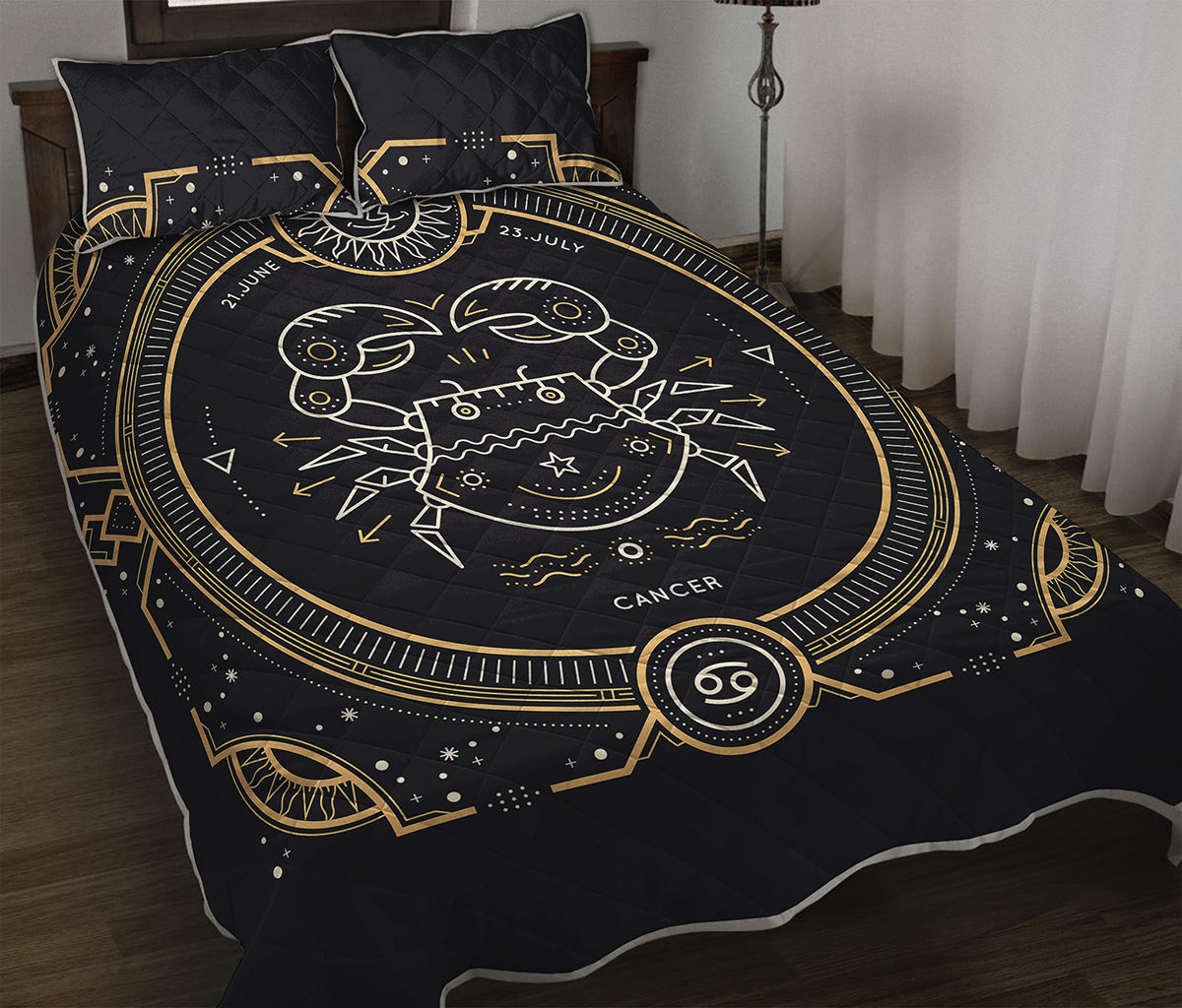 Vintage Cancer Zodiac Sign Print Quilt Bed Set