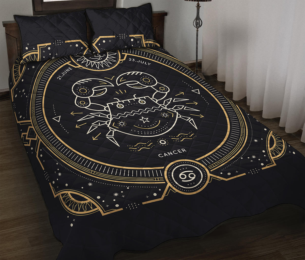 Vintage Cancer Zodiac Sign Print Quilt Bed Set