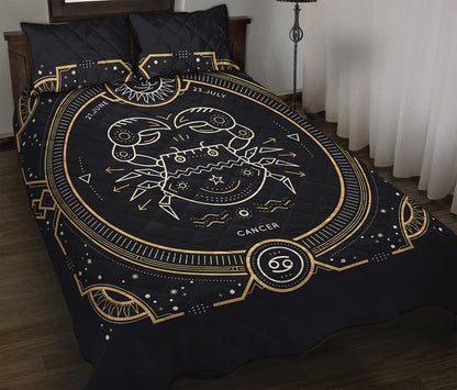 Vintage Cancer Zodiac Sign Print Quilt Bed Set