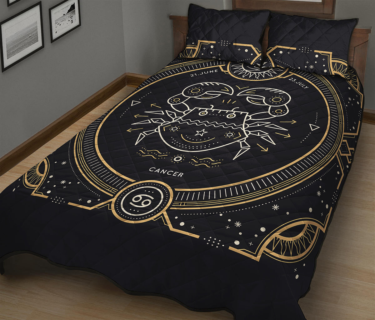 Vintage Cancer Zodiac Sign Print Quilt Bed Set