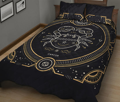 Vintage Cancer Zodiac Sign Print Quilt Bed Set